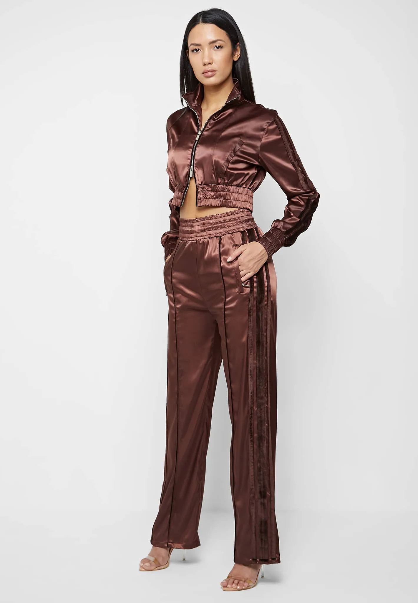 Satin and Velvet Trousers - Brown