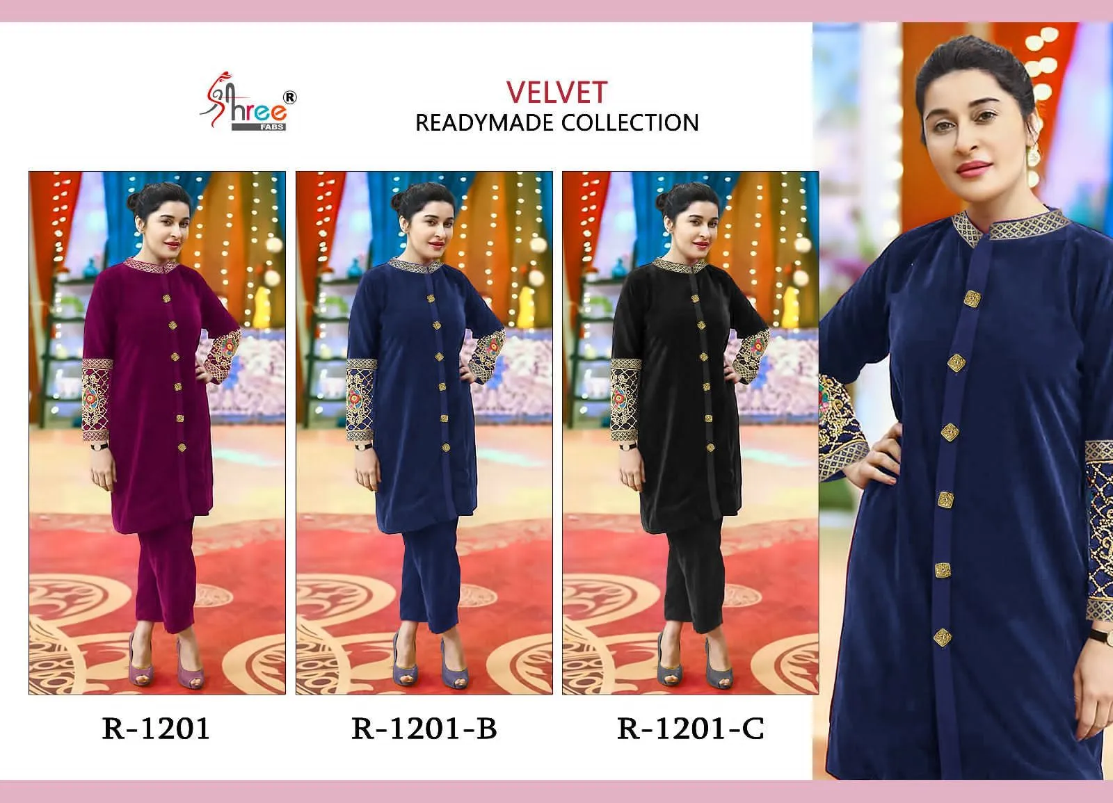 Shree Fabs R 1201 Series Readymade Velvet Suits (1150x3)