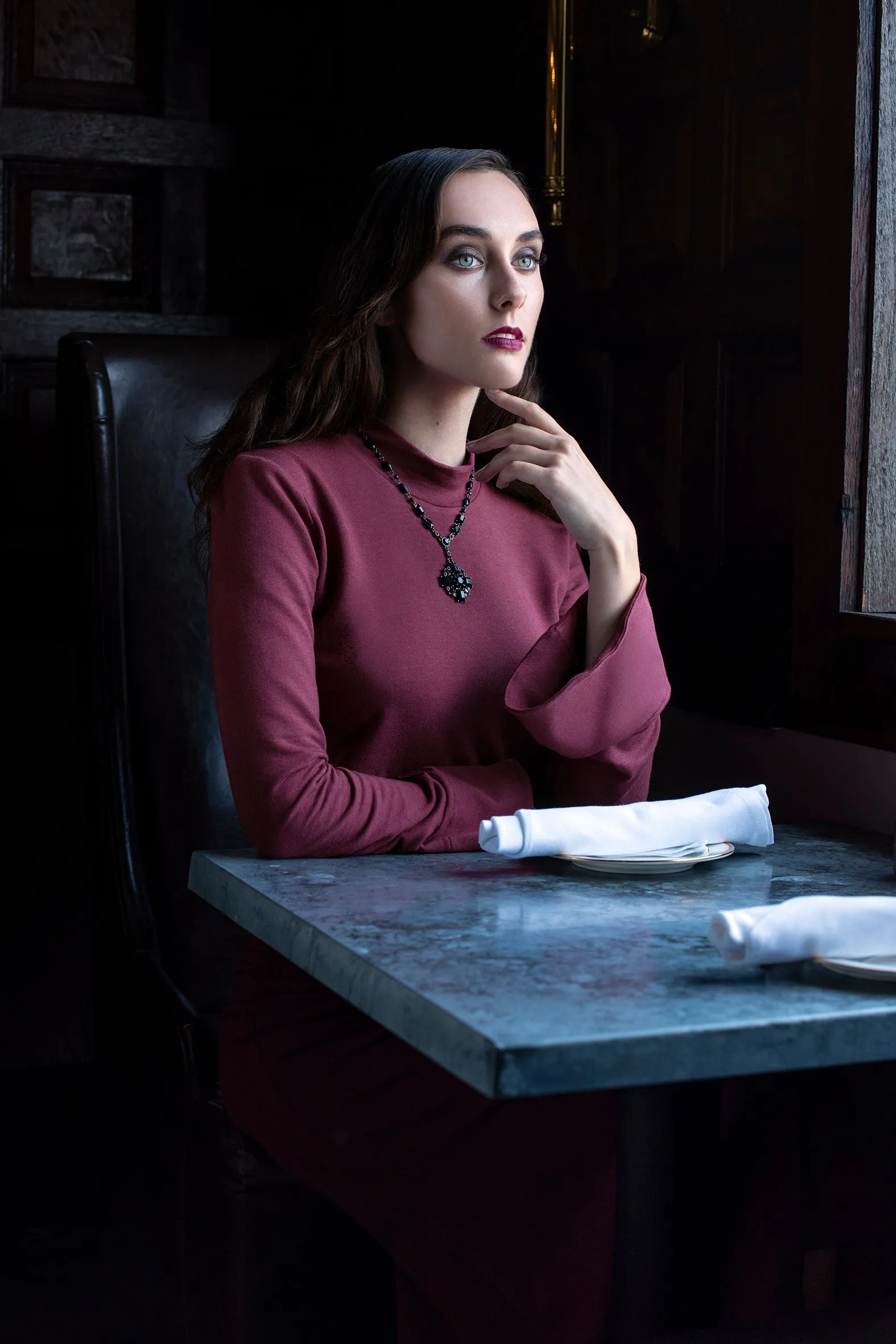 The Danika mock neck long bell sleeve crop top