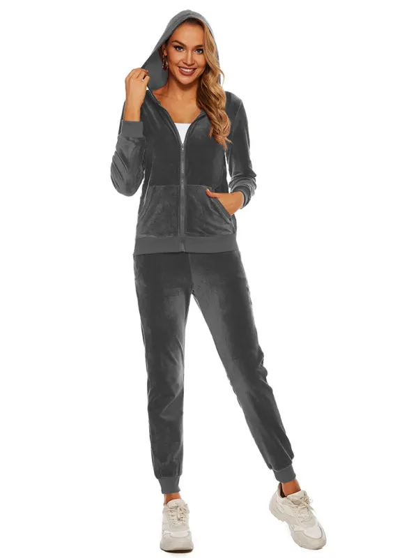 Velvet Tracksuit Zip-Up Hoodie & Sweatpants