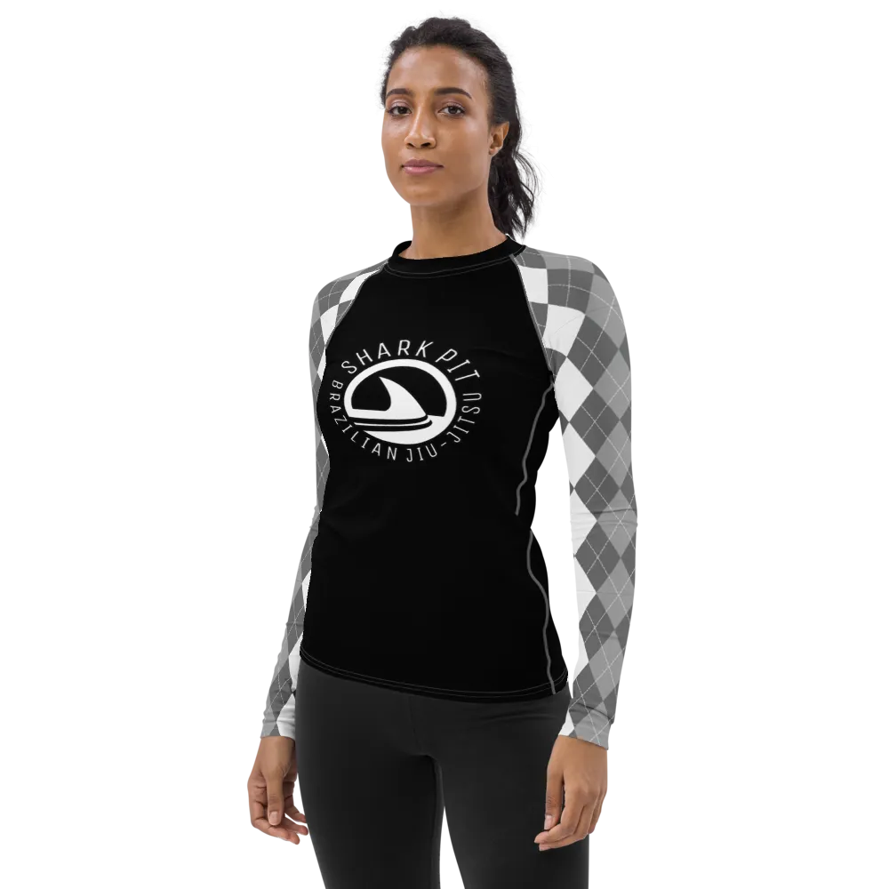Women's White Argyle Shark Pit Rash Guard