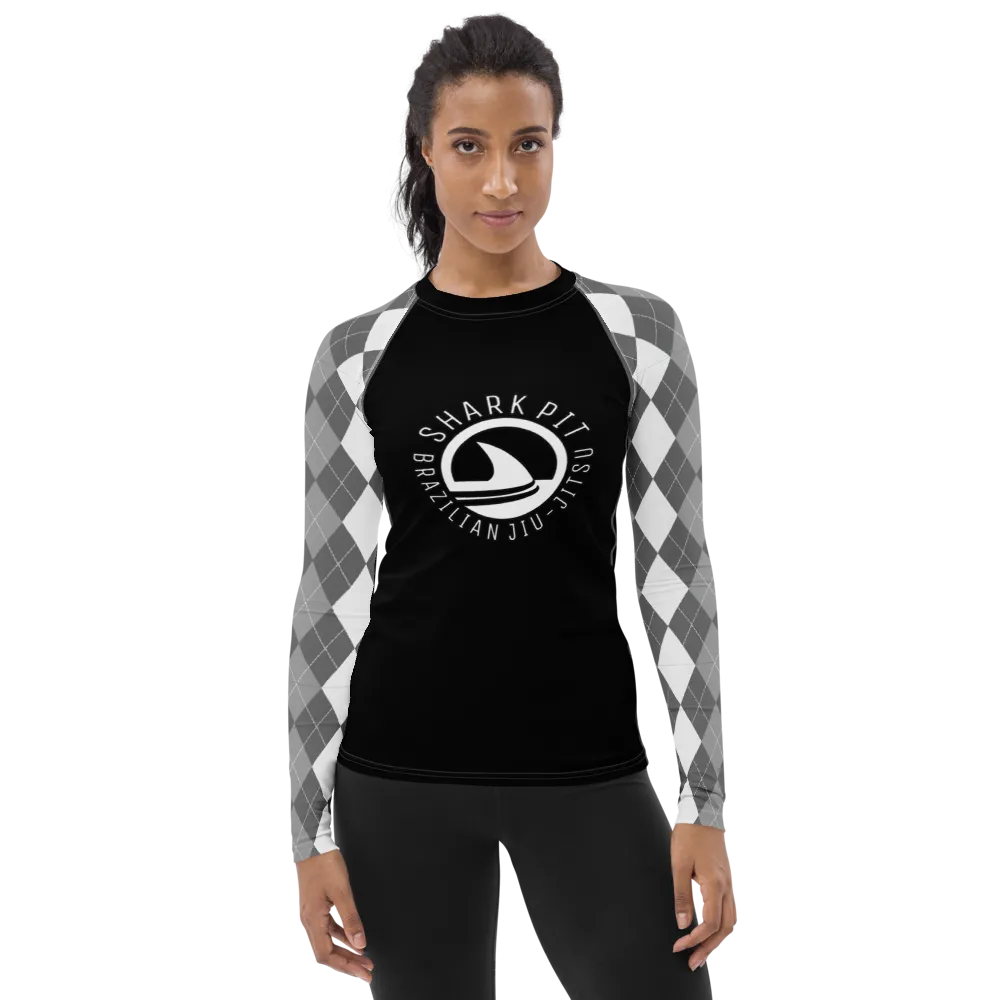 Women's White Argyle Shark Pit Rash Guard