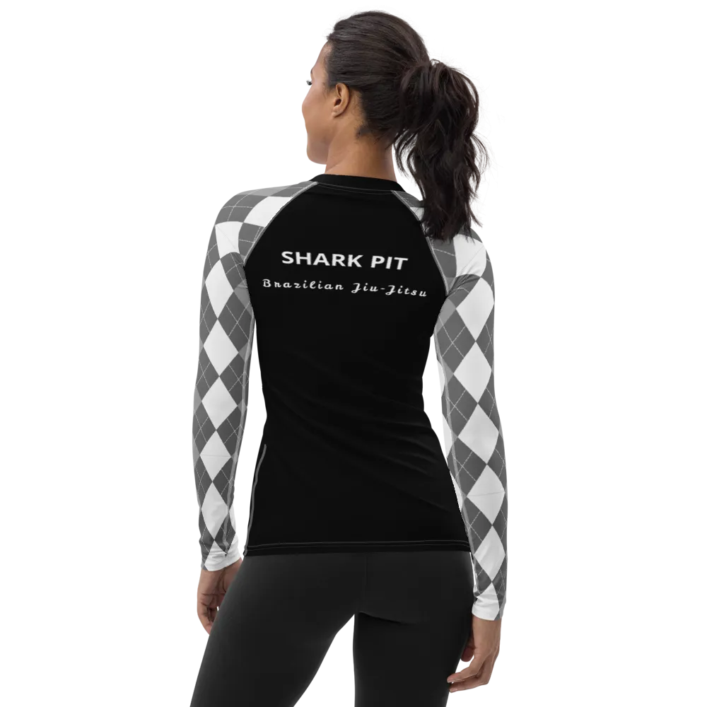 Women's White Argyle Shark Pit Rash Guard